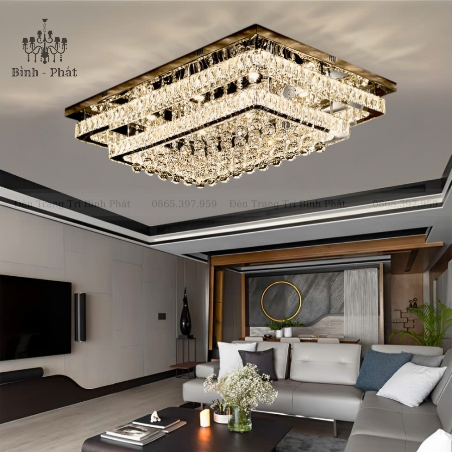Mâm Ốp Trần Pha Lê Chữ Nhật 411