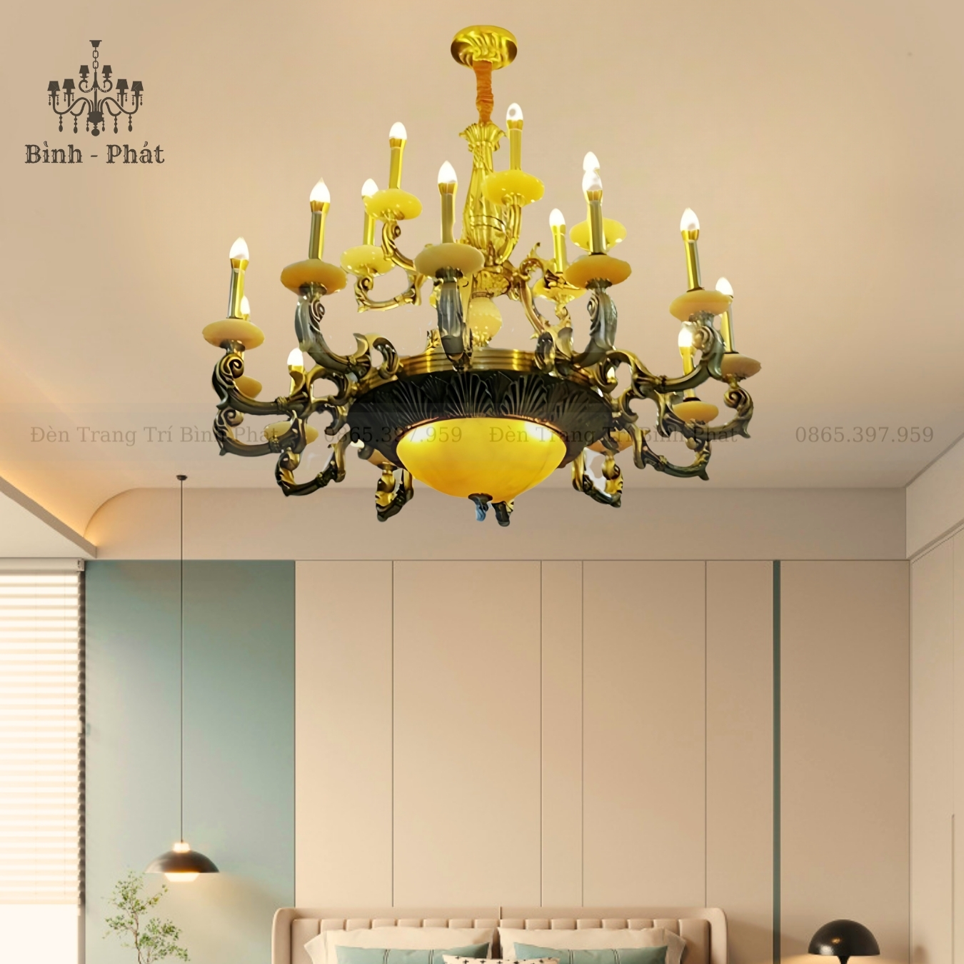 Đèn Chùm Đồng Chao Đá 816/18