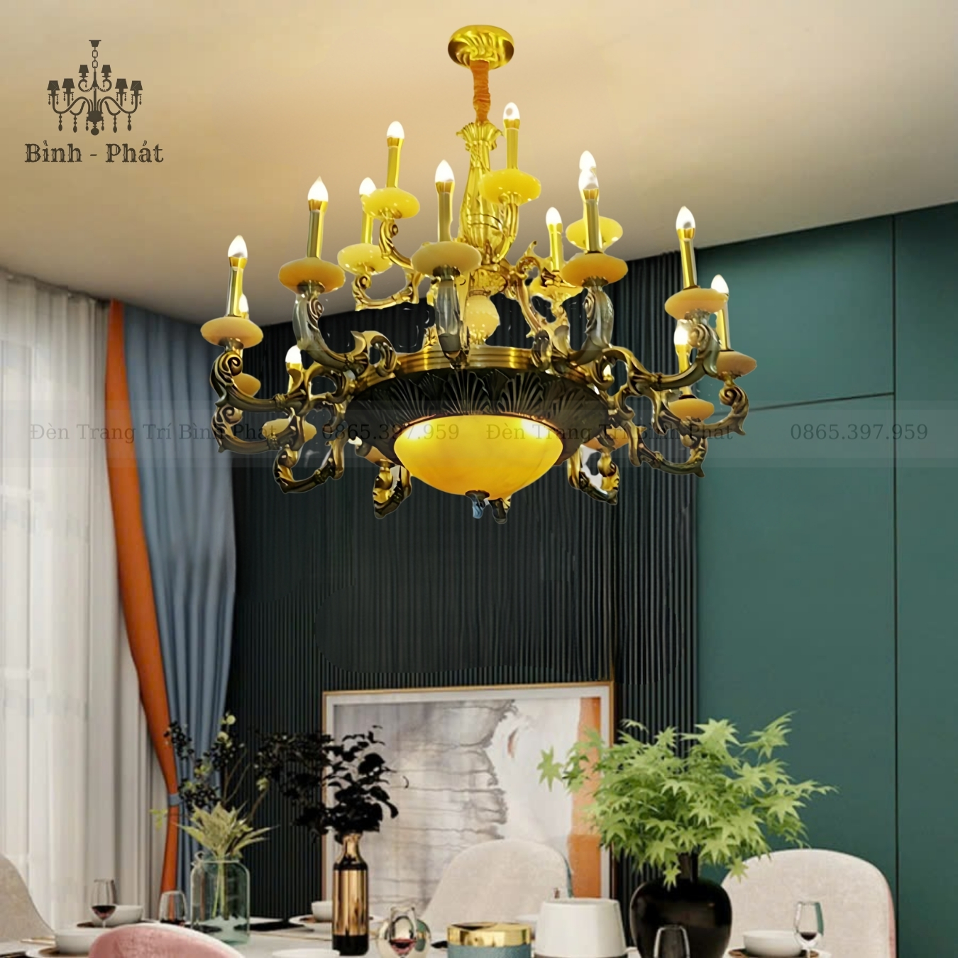 Đèn Chùm Đồng Chao Đá 816/18