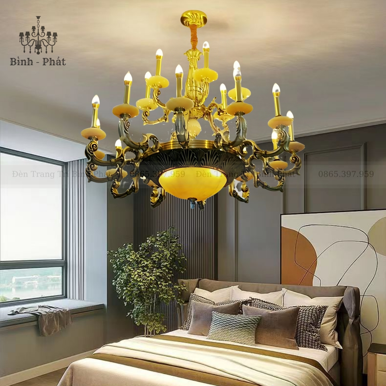 Đèn Chùm Đồng Chao Đá 816/18