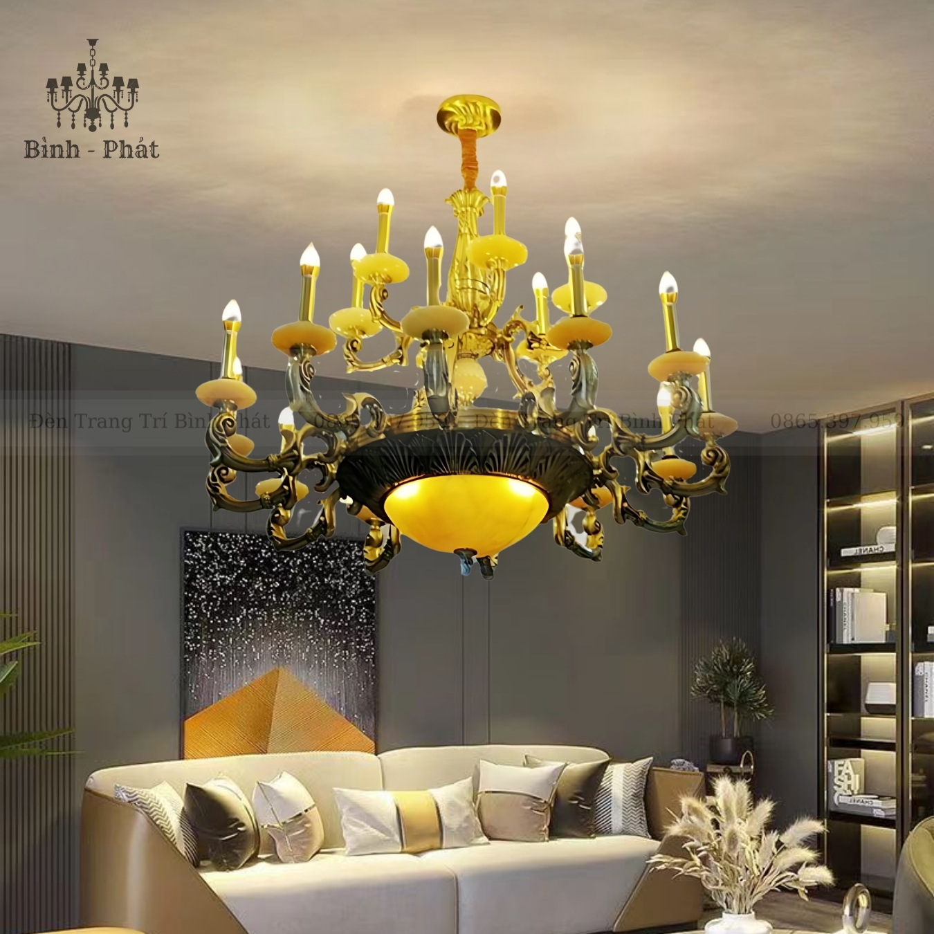 Đèn Chùm Đồng Chao Đá 816/18