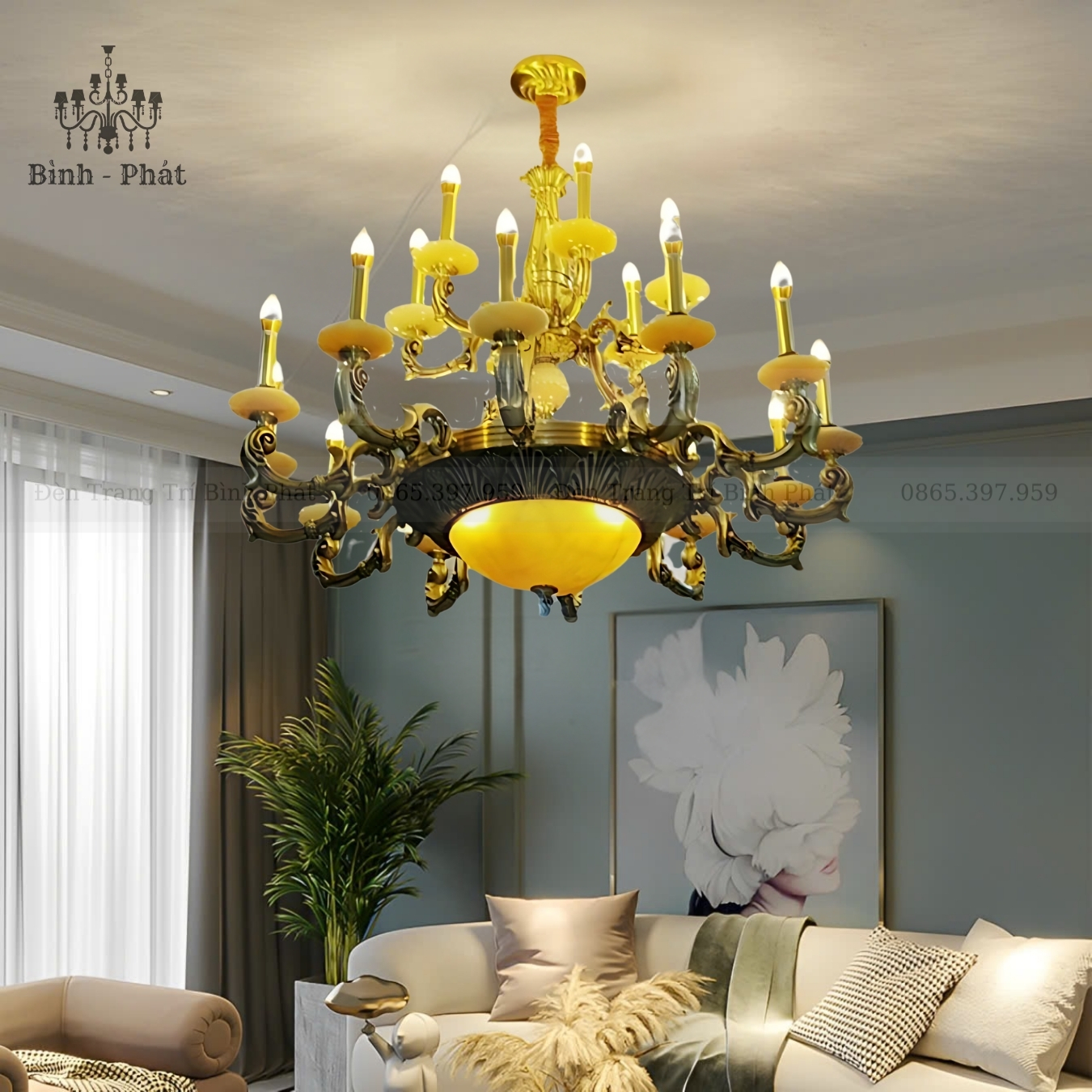 Đèn Chùm Đồng Chao Đá 816/18